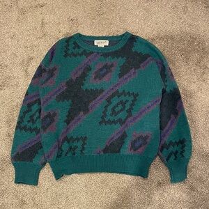 Vintage 90s Method Green and Purple Patterned Sweater
